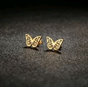 Gold Tone Butterfly Stud Earrings